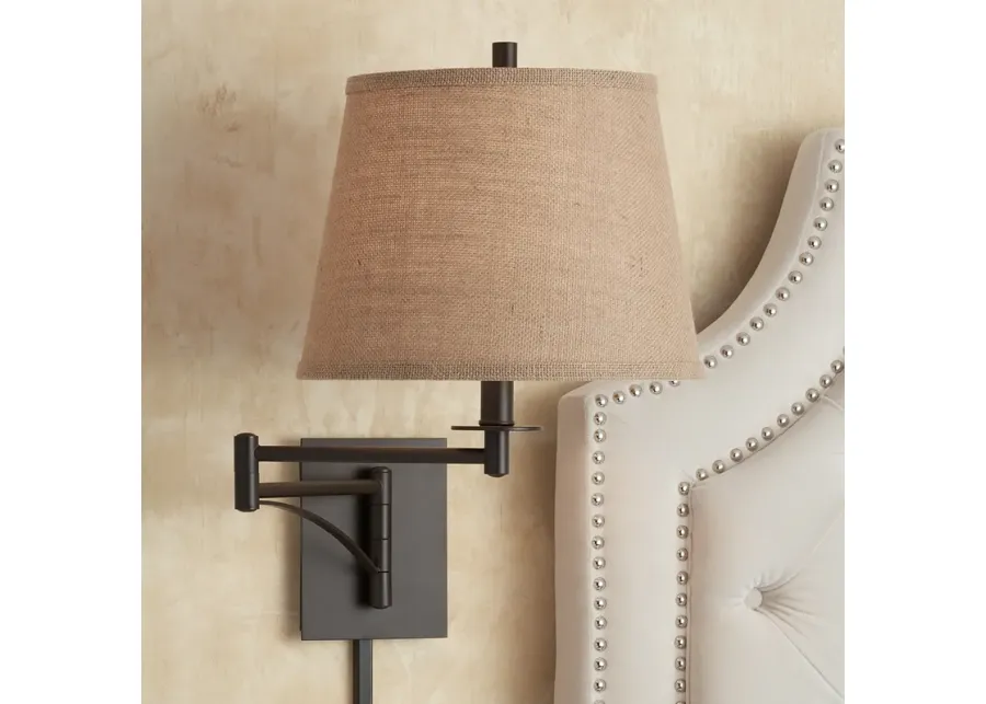 Franklin Iron Works Brinly Burlap and Brown Plug-In Swing Arm Wall Lamp