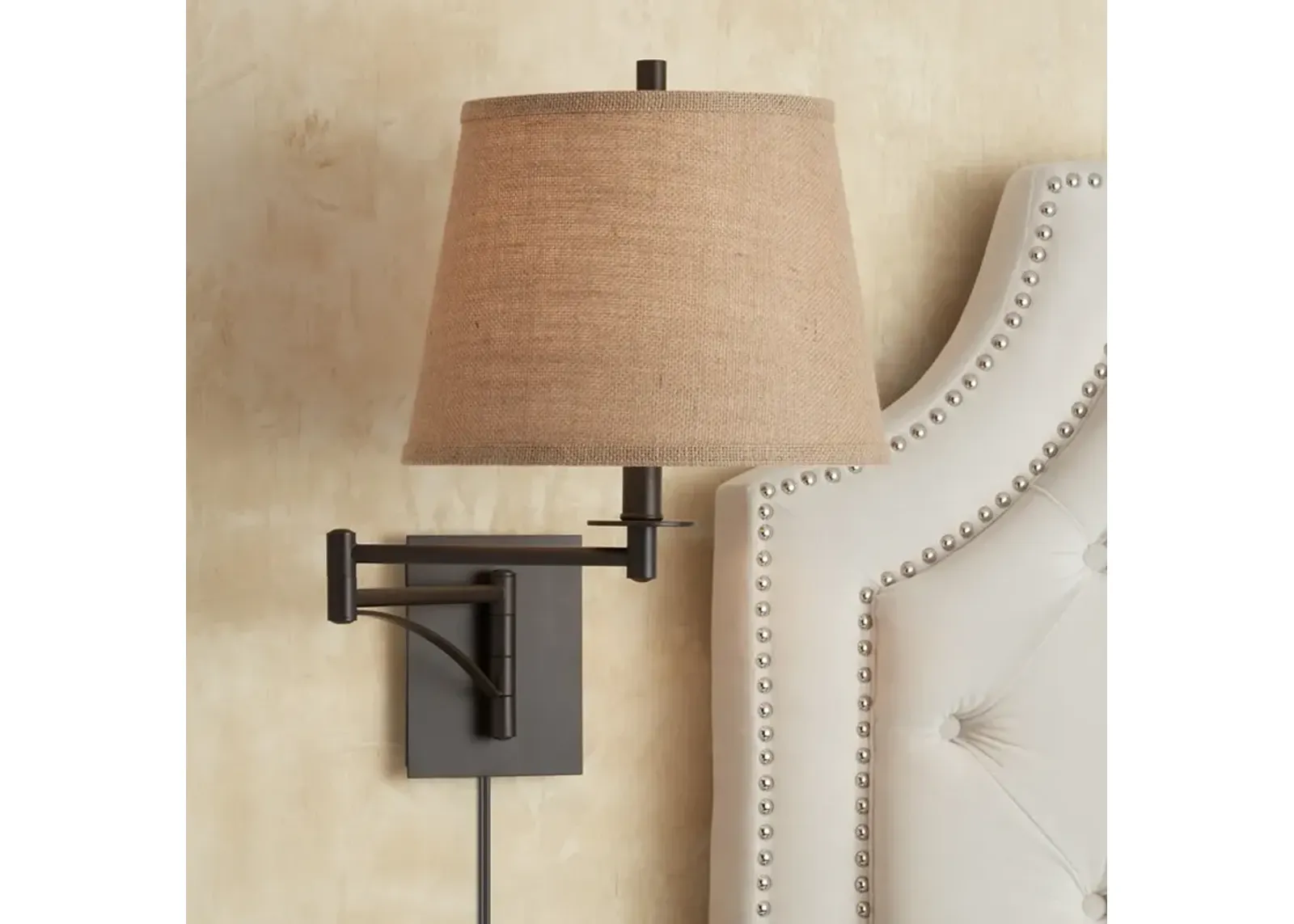 Franklin Iron Works Brinly Burlap and Brown Plug-In Swing Arm Wall Lamp