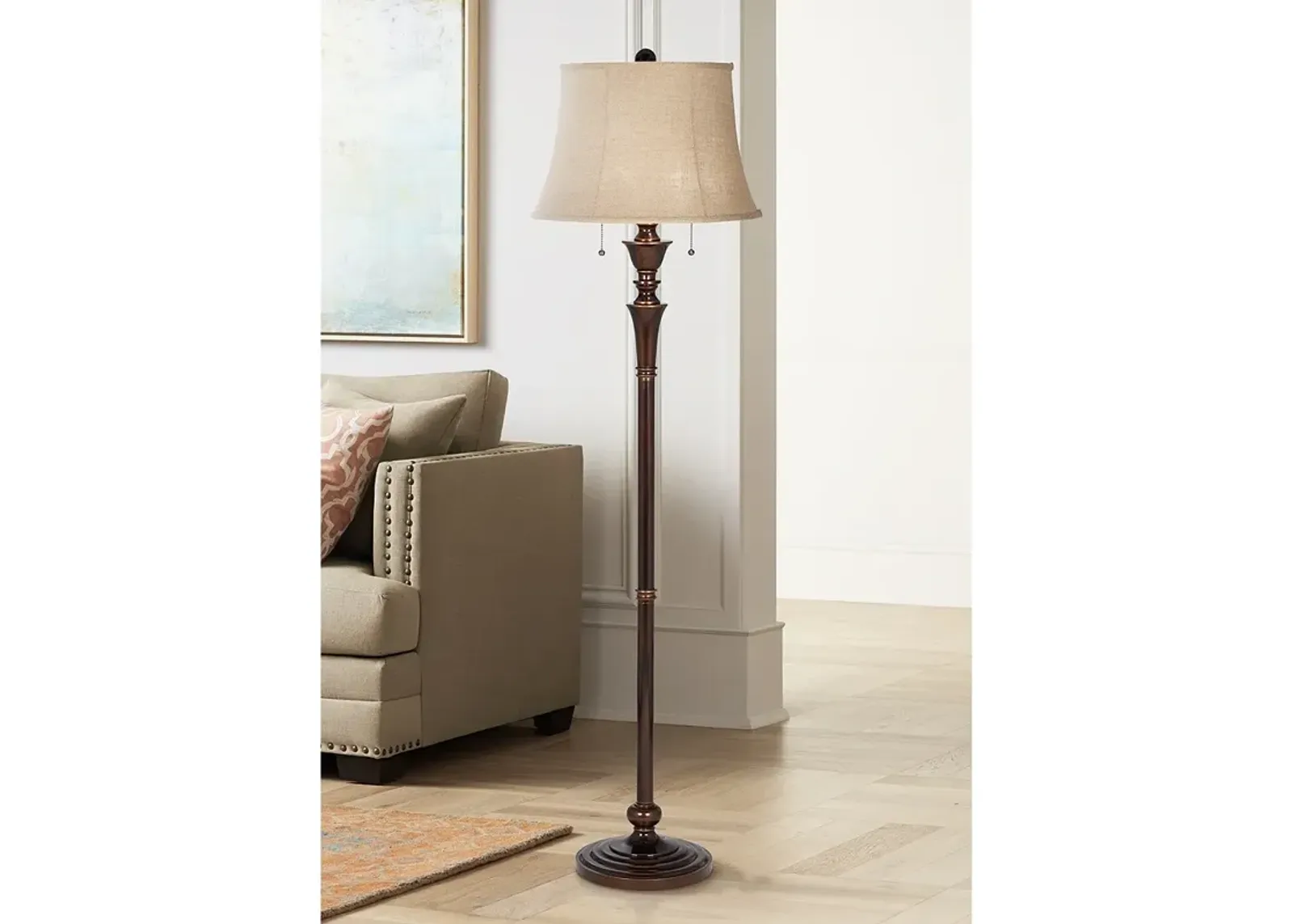 Regency Hill Brooke 60" Twin Pull Chain Traditional Bronze Floor Lamp