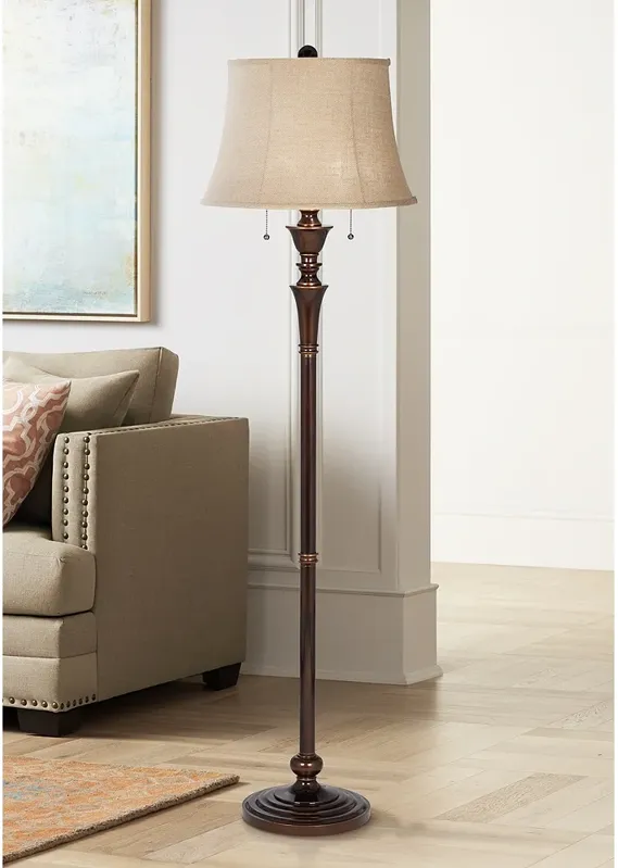 Regency Hill Brooke 60" Twin Pull Chain Traditional Bronze Floor Lamp