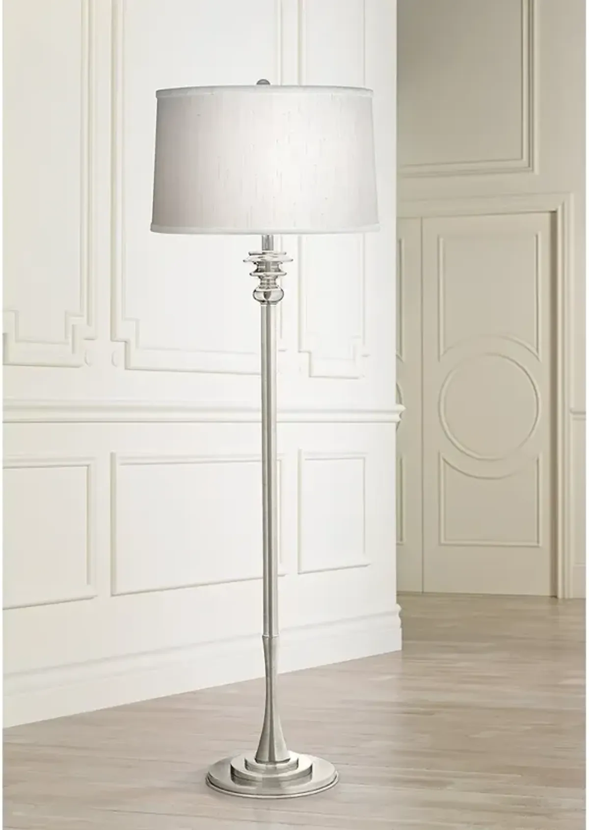 Stiffel 59" Classic Silk Shade and Dual Nickel Finish Floor Lamp