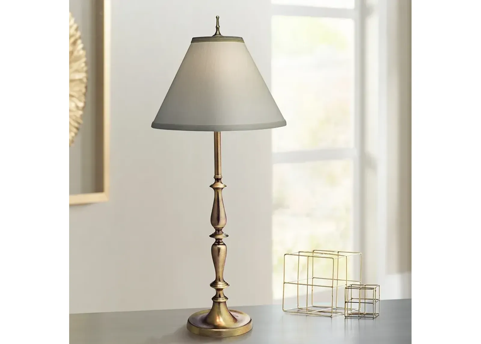 Stiffel 34" Antique Brass Finish Candlestick Table Lamp