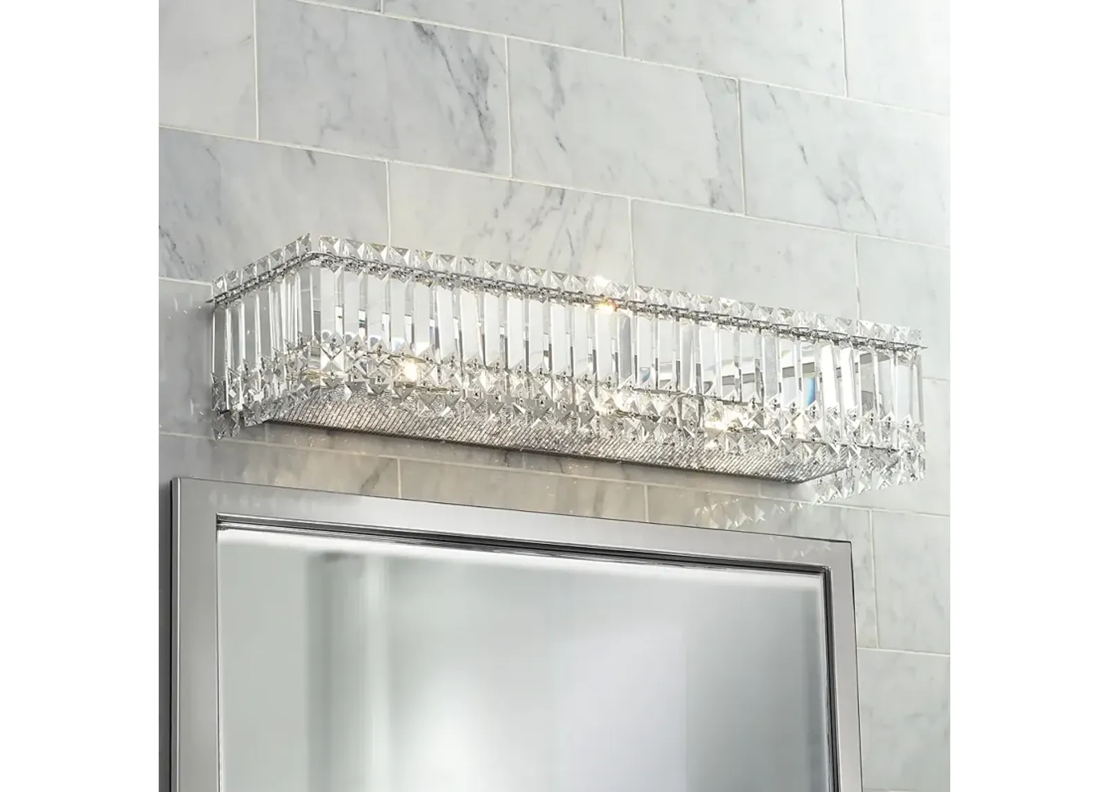 Possini Euro Crystal Columns 30" Wide Chrome LED Bath Light