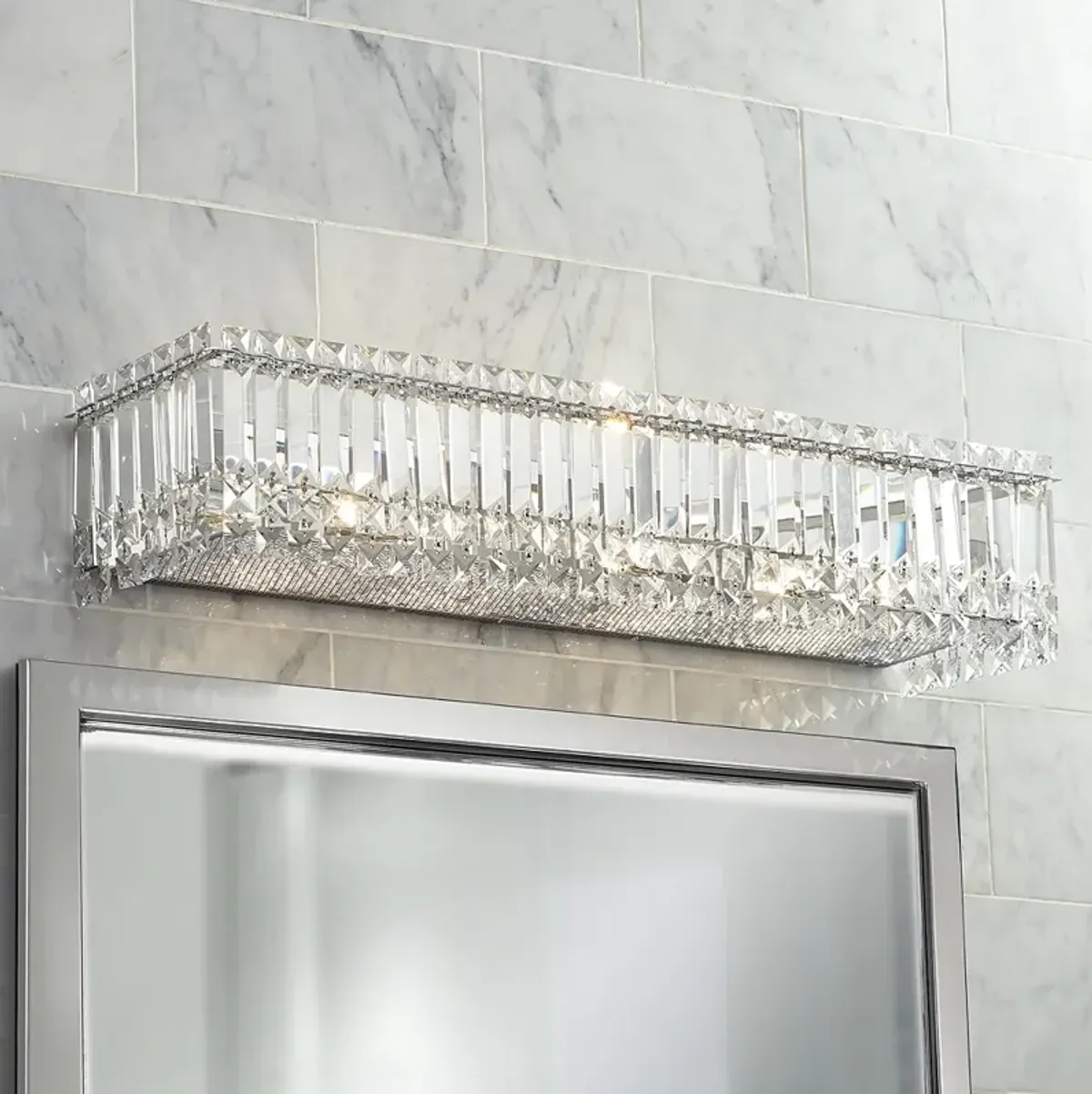 Possini Euro Crystal Columns 30" Wide Chrome LED Bath Light