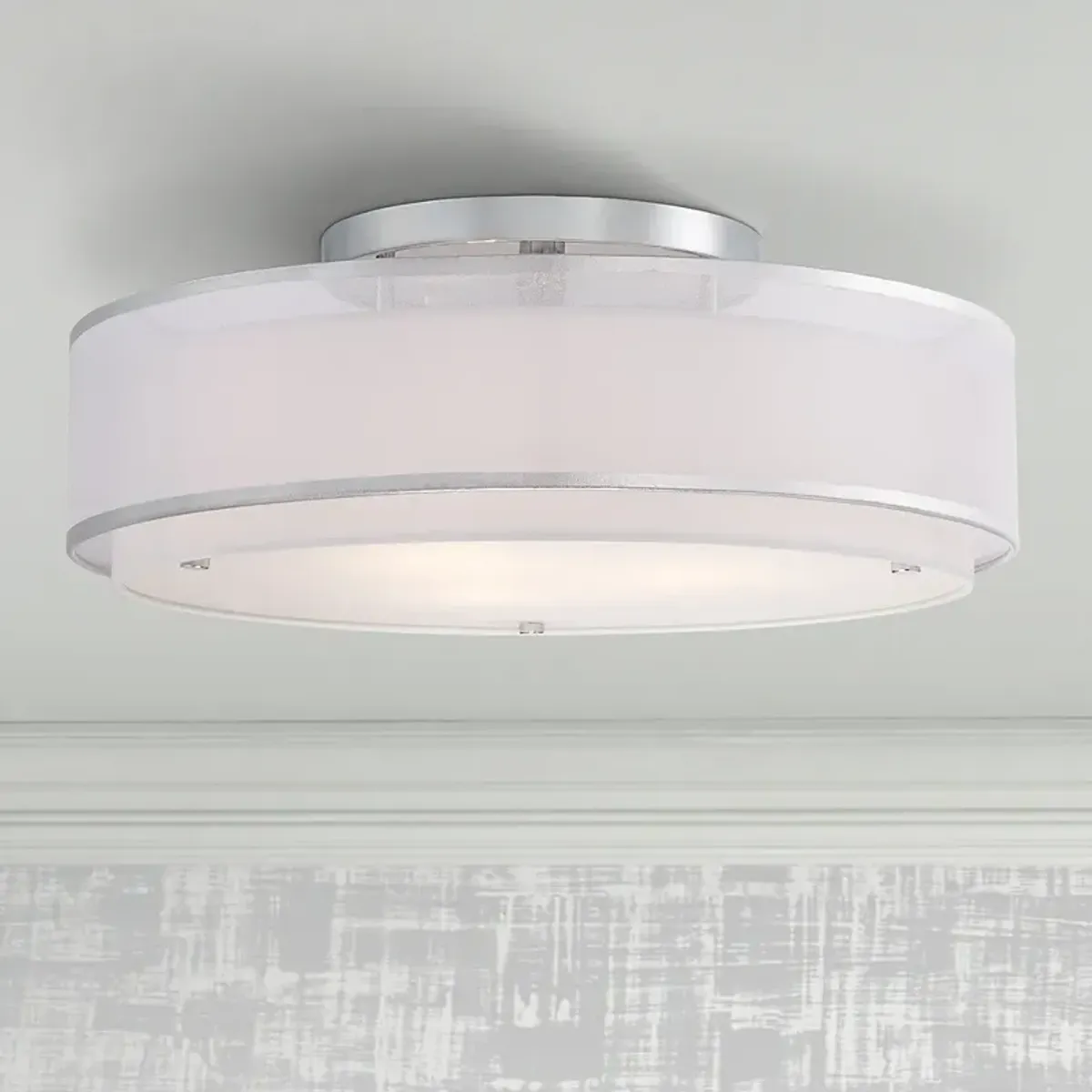 Possini Euro 20" Wide Organza Double Shade Modern Ceiling Light