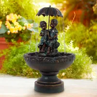 Boy and Girl Under Umbrella 40" High Bronze Indoor - Outdoor Fountain