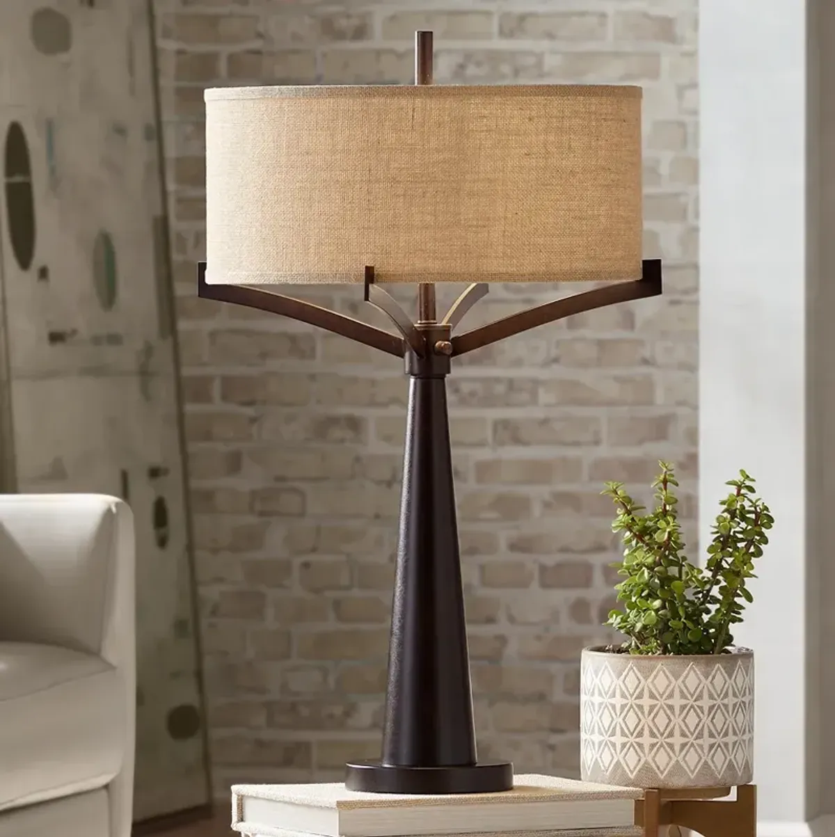 Franklin Iron Tremont 31 1/2" Industrial Bronze 2-Light Table Lamp