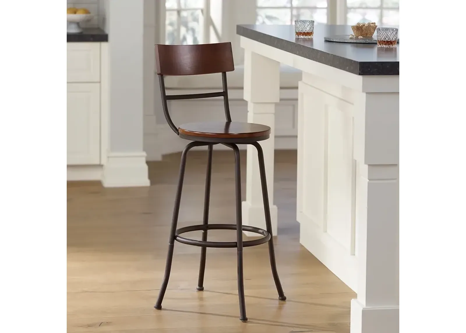 Elm Lane Langdon 29" Wood and Bronze Metal Swivel Bar Stool