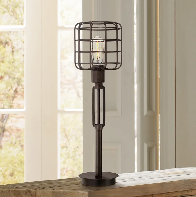 Franklin Iron Works 24" Bronze Industrial Cage Accent Lamp