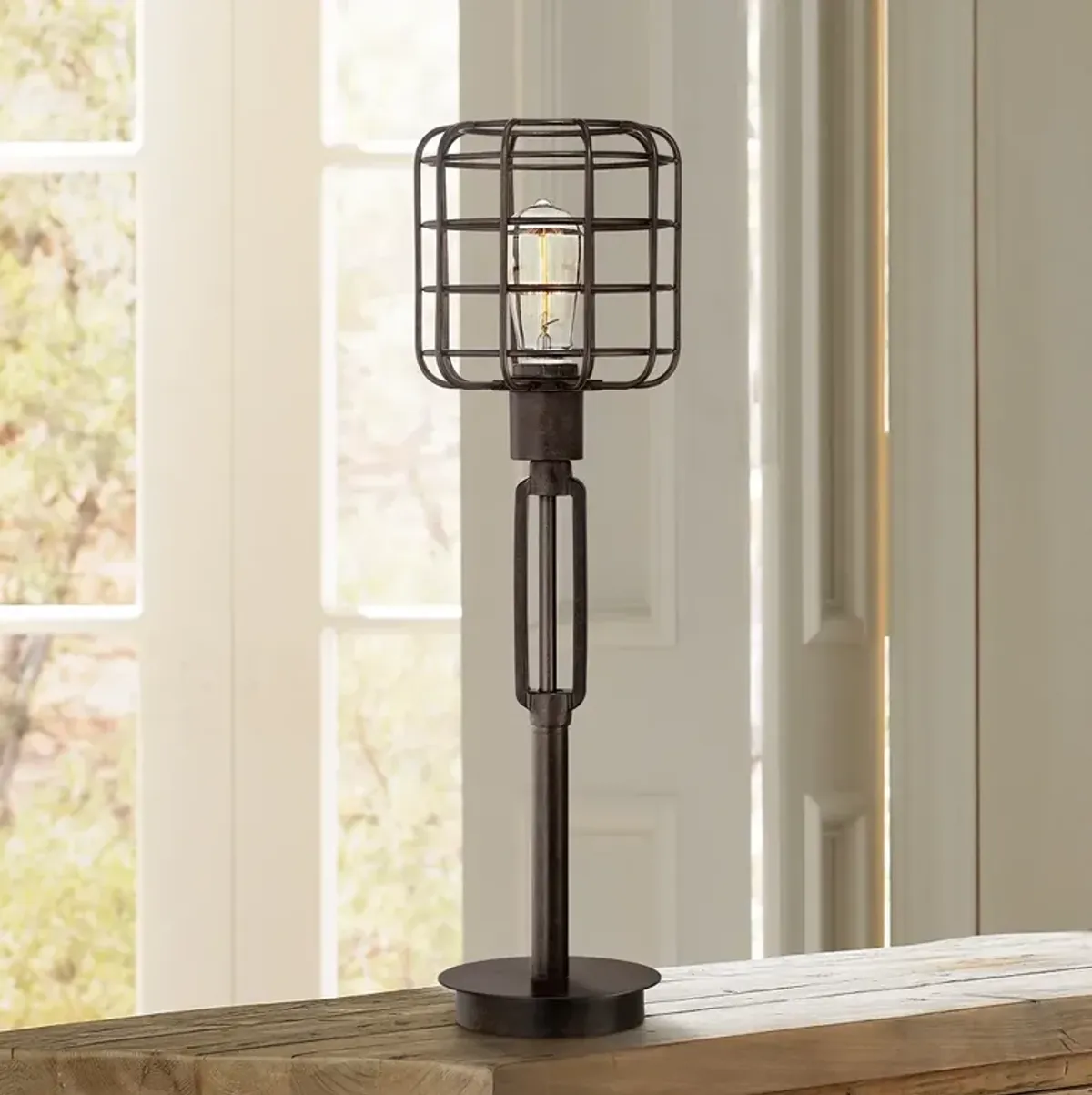 Franklin Iron Works 24" Bronze Industrial Cage Accent Lamp