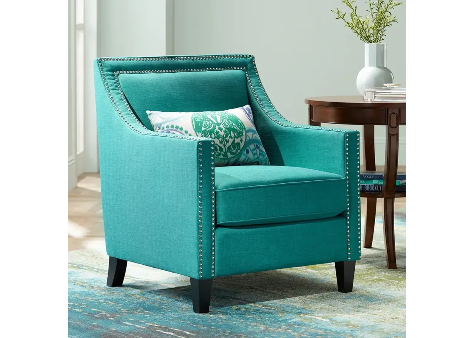 Flynn Teal and Nailhead Trim Upholstered Armchair