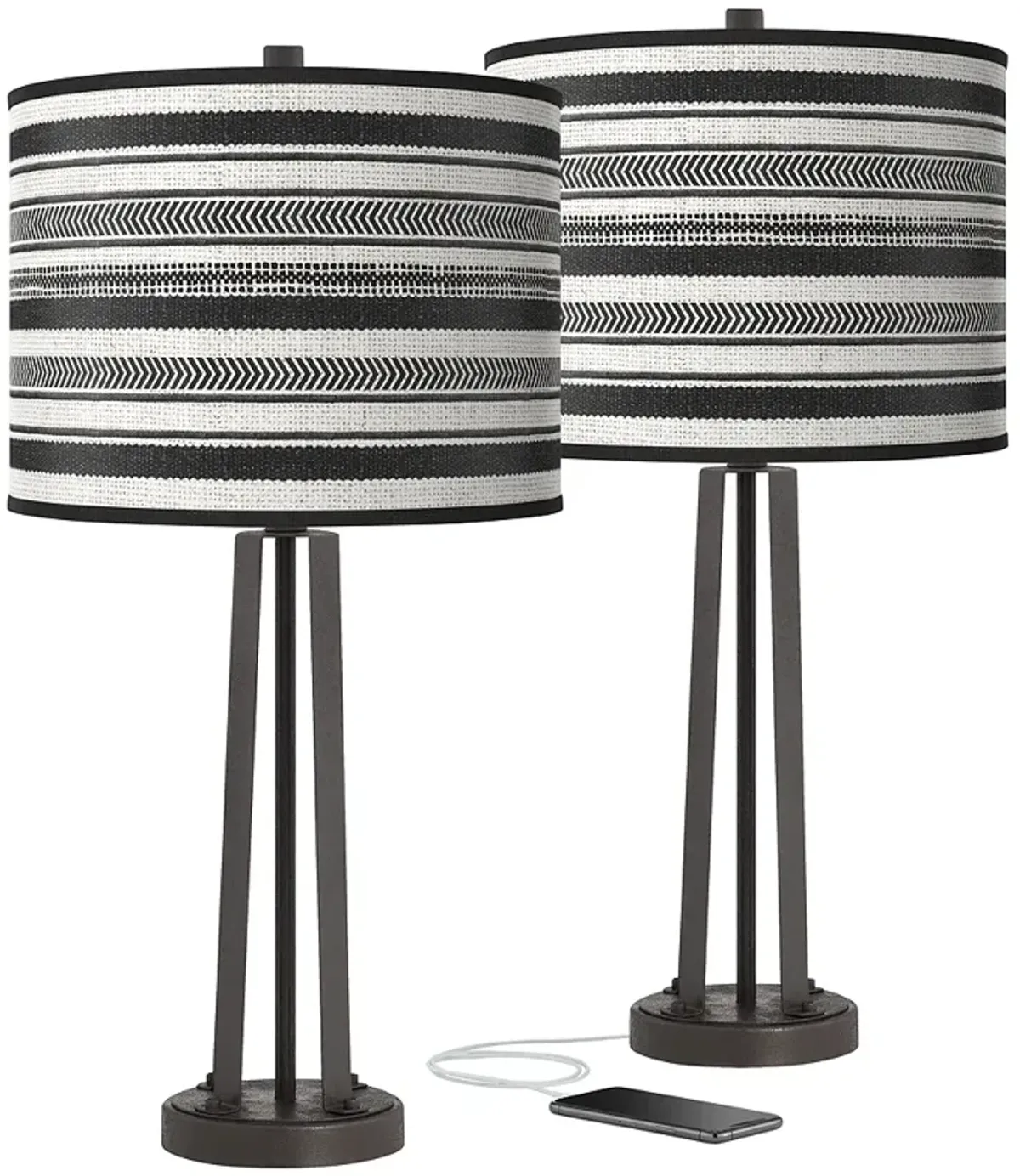 Giclee Glow Susan 25 1/2" Stripes Noir Bronze USB Table Lamps Set of 2