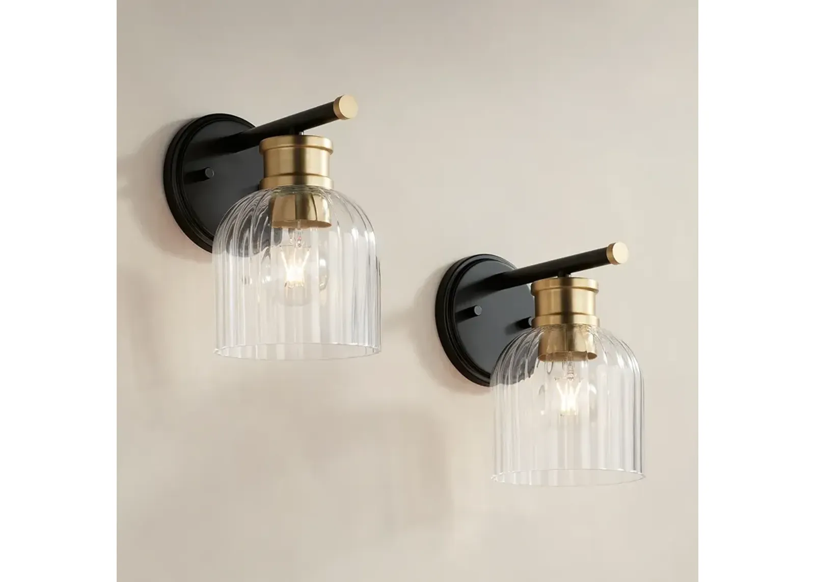 Stiffel Lana 9" High Black and Warm Brass Wall Sconce Set of 2