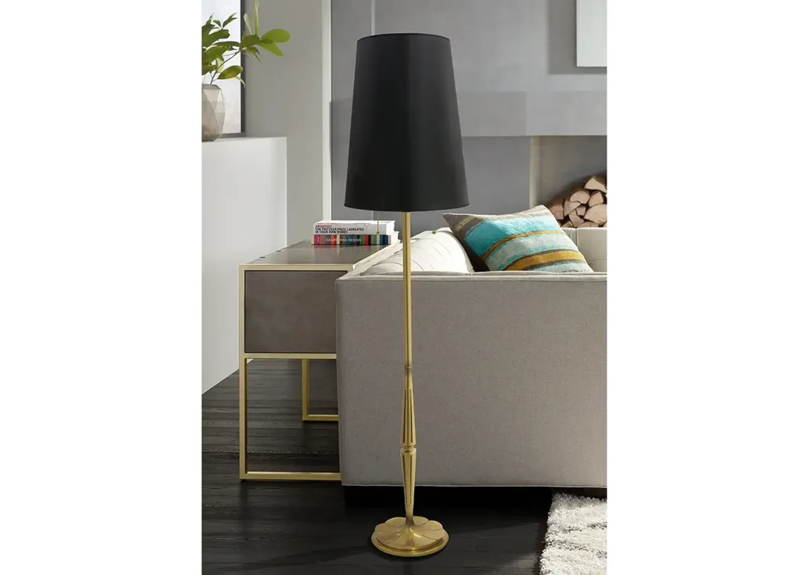 Stiffel Lexington 66" High Modern Black and Brass Floor Lamp