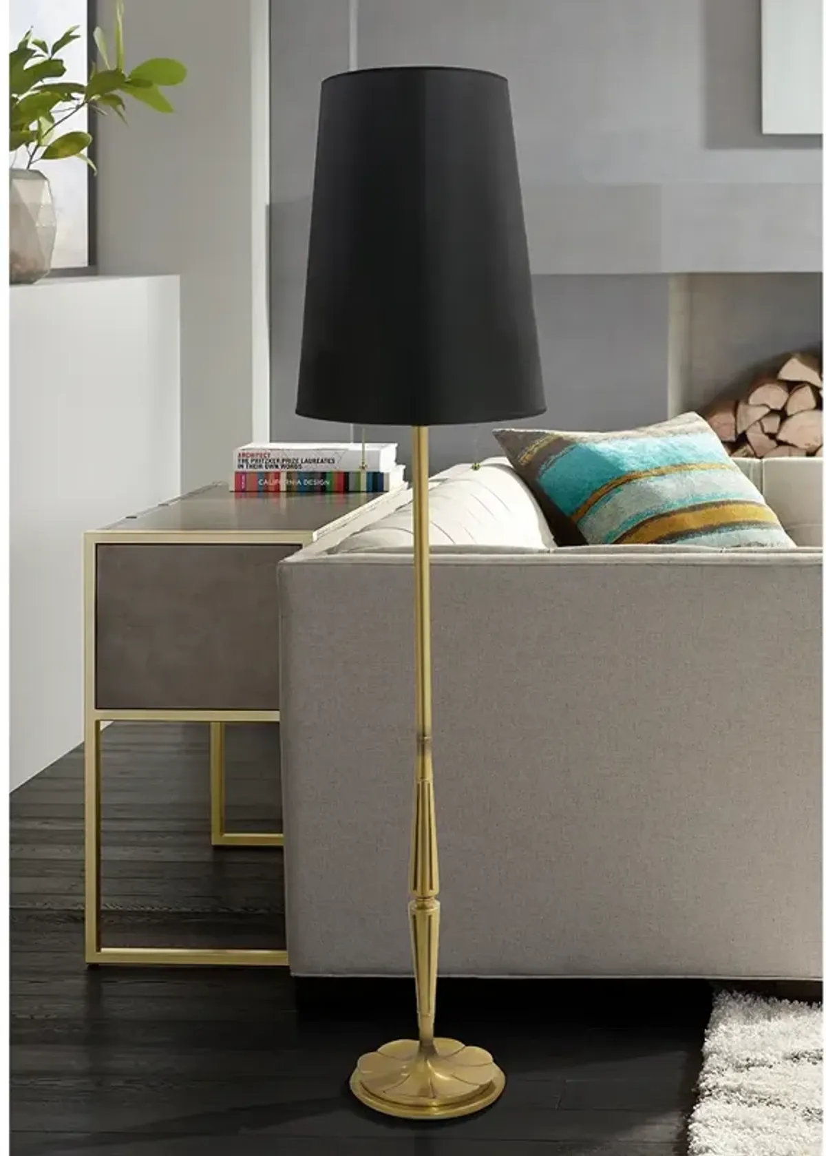 Stiffel Lexington 66" High Modern Black and Brass Floor Lamp