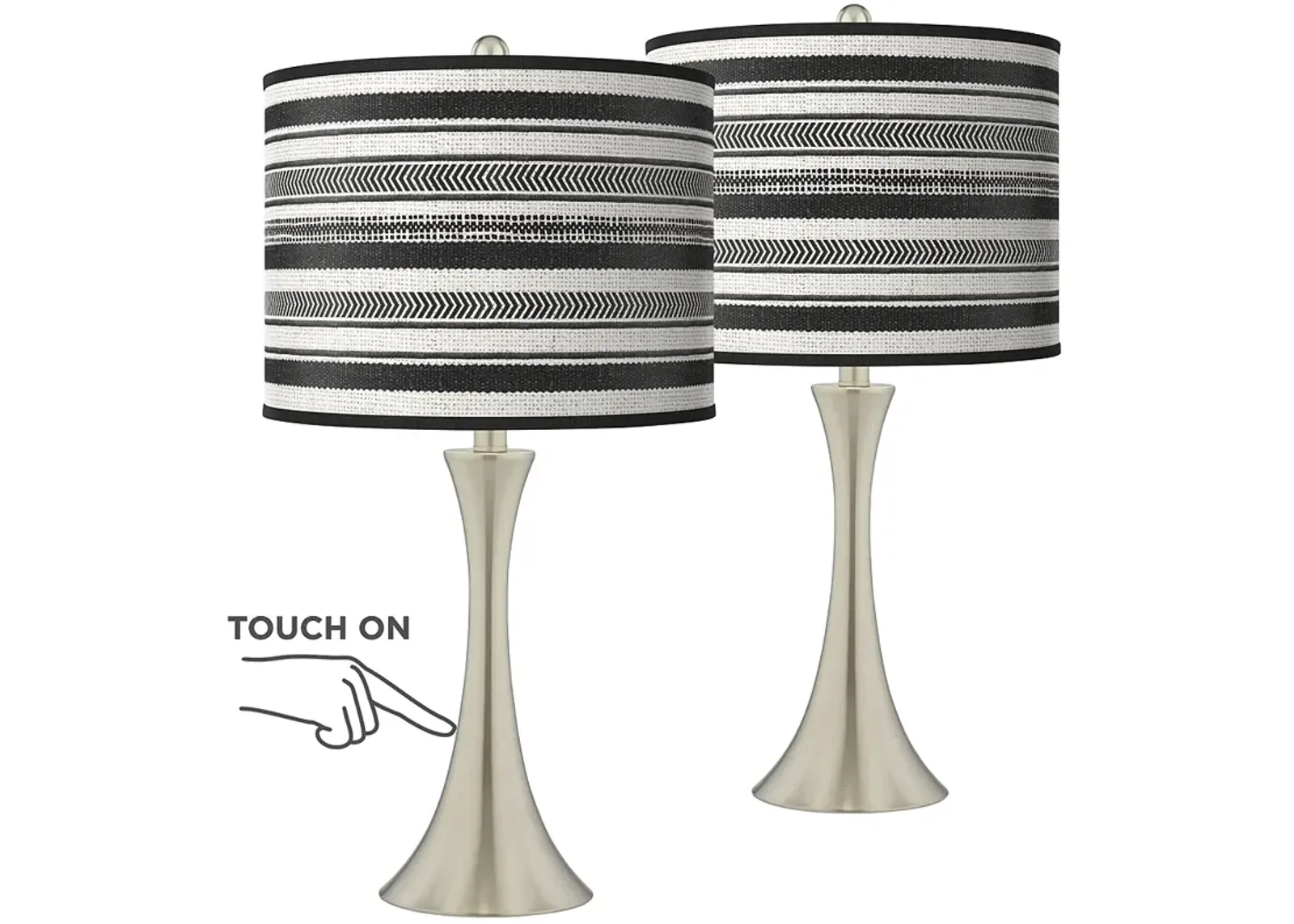 Giclee Glow Trish 24" Stripes Noir Nickel Touch Table Lamps Set of 2