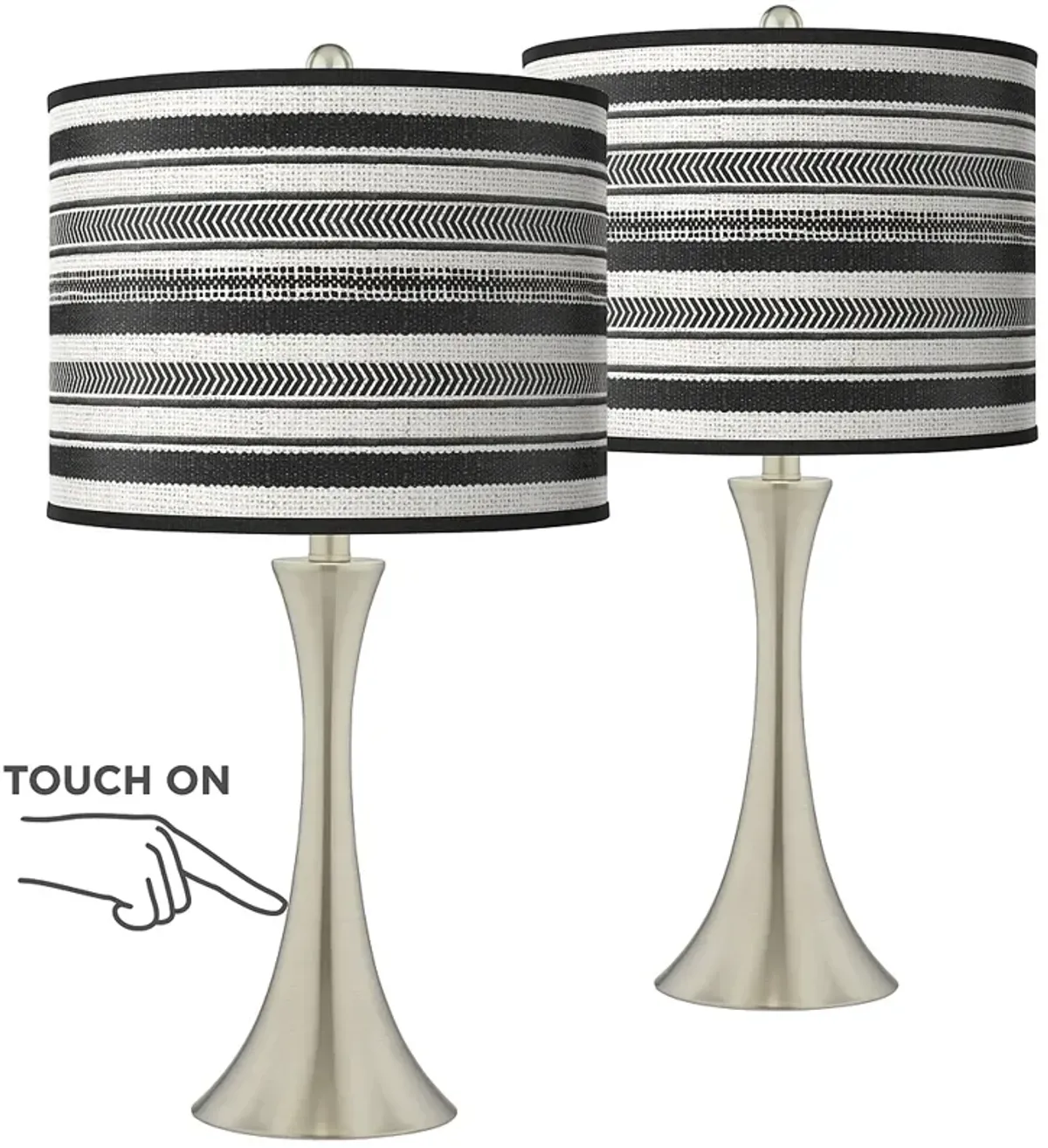 Giclee Glow Trish 24" Stripes Noir Nickel Touch Table Lamps Set of 2