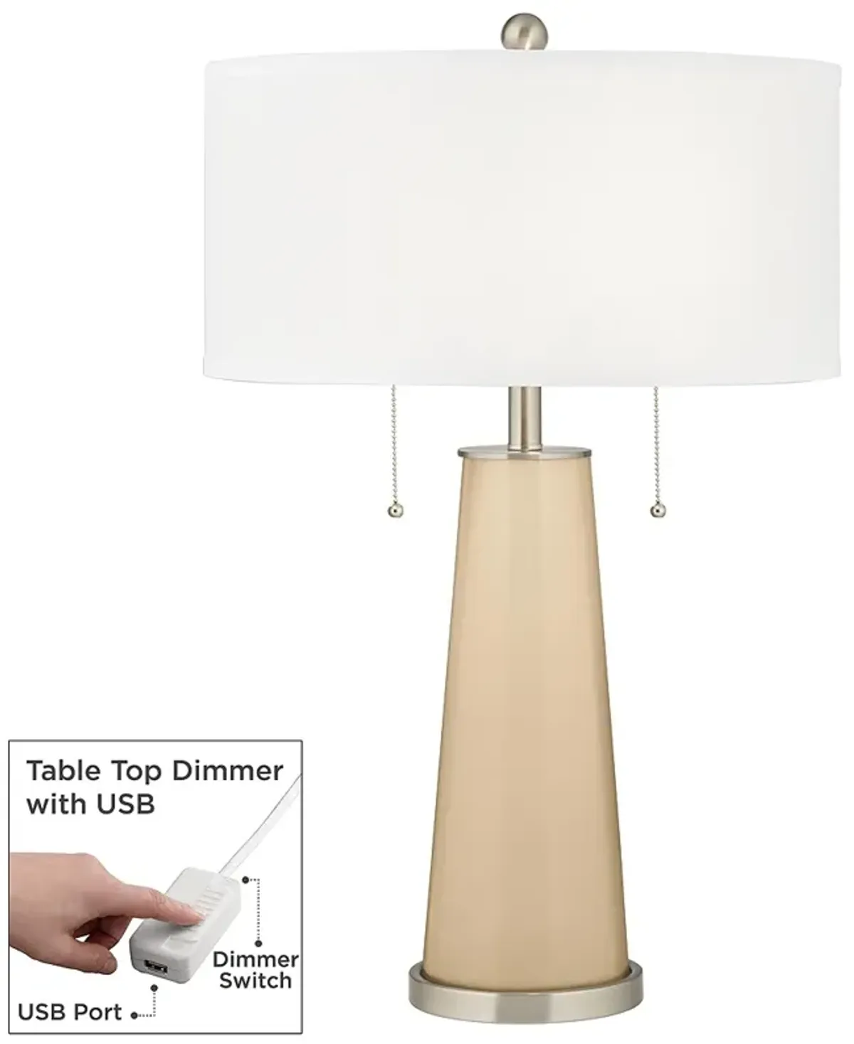 Color Plus Peggy 29 3/4" Colonial Tan Glass Table Lamp with USB Dimmer
