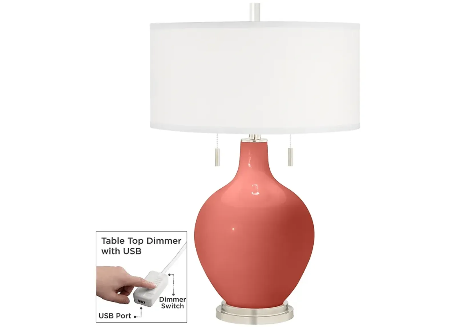 Color Plus Toby 28" Coral Reef Pink Table Lamp with USB Dimmer