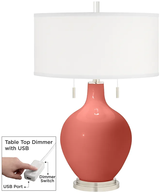 Color Plus Toby 28" Coral Reef Pink Table Lamp with USB Dimmer