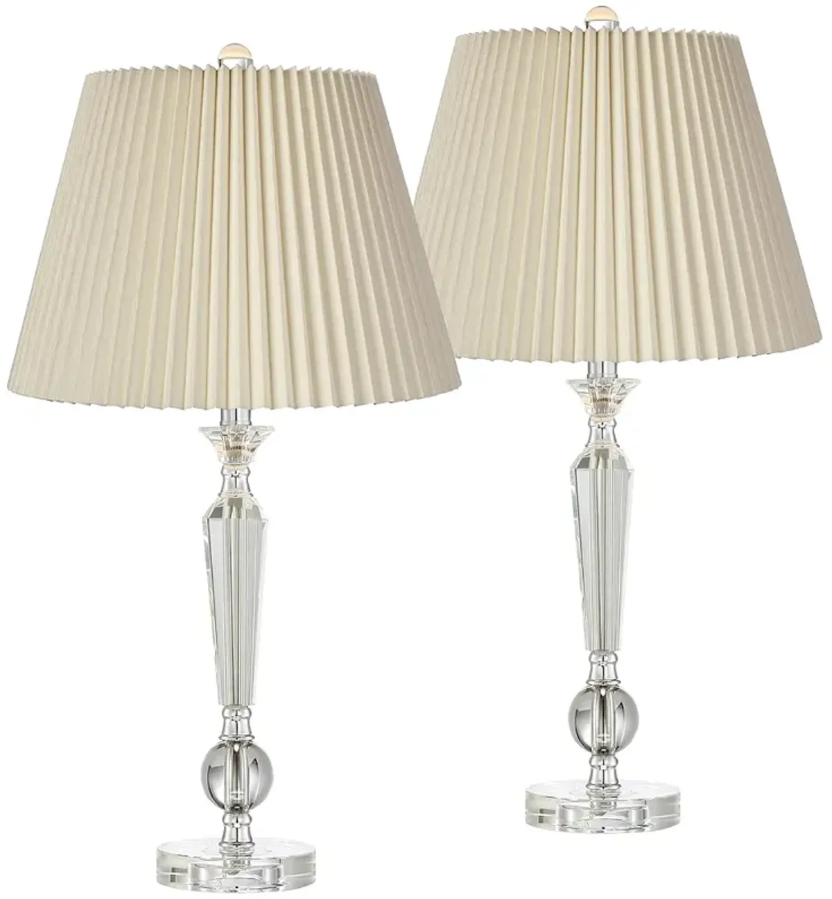 Jolie Clear Crystal Modern Table Lamps with Ivory Pleat Shades Set of 2