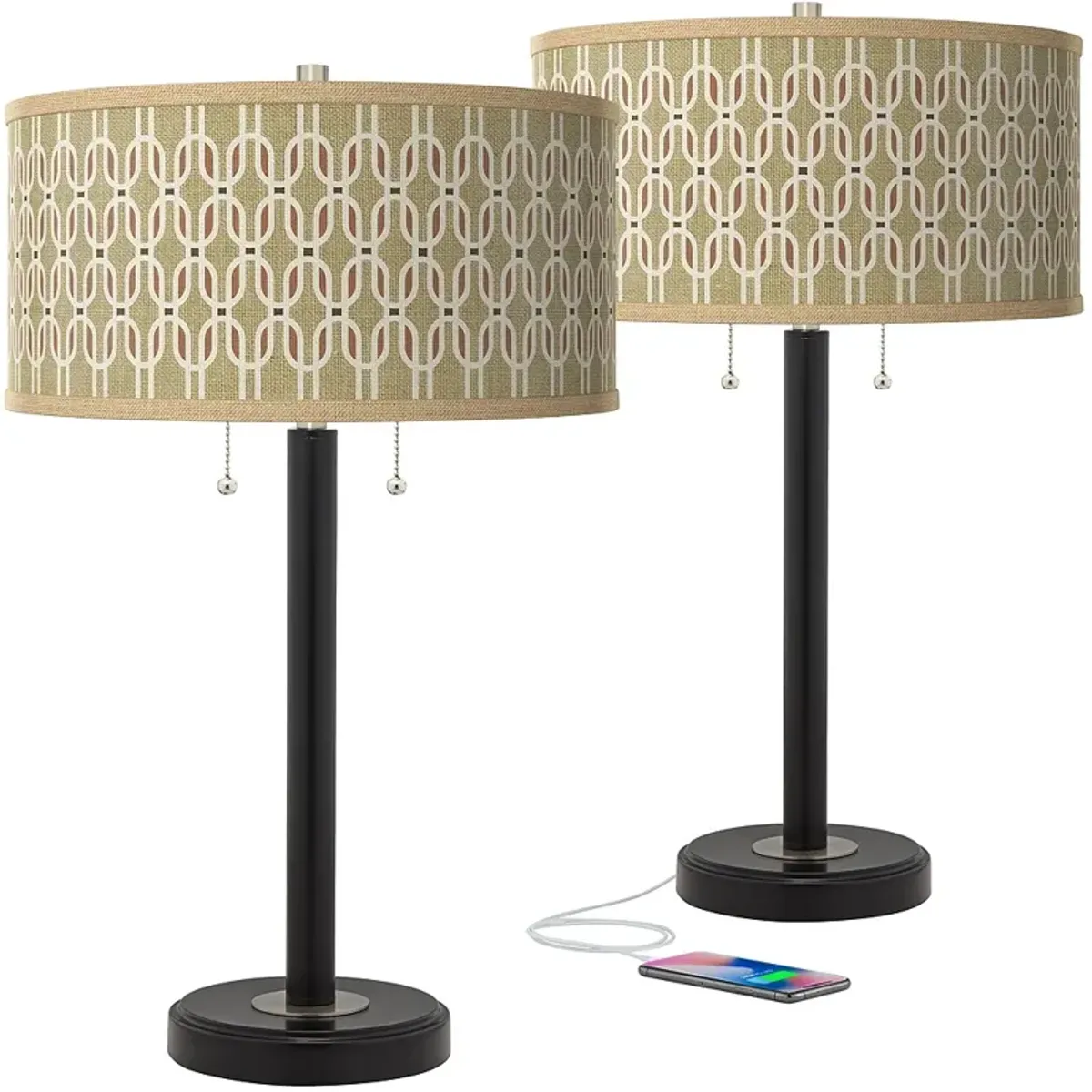 Rustic Mod Arturo Black Bronze USB Table Lamps Set of 2