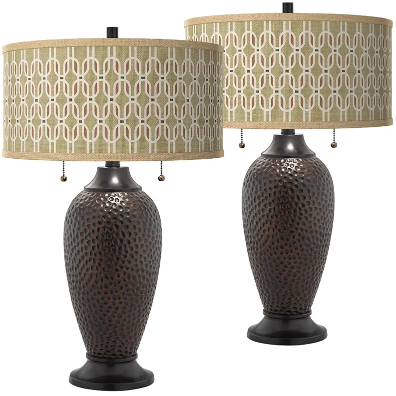 Rustic Mod Zoey Hammered Oil-Rubbed Bronze Table Lamps Set of 2