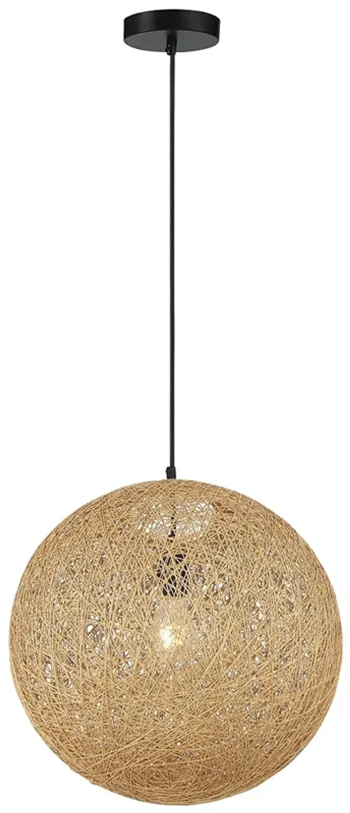 George Kovacs Entwined 1-Light Black Pendant with Natural Rattan Shade