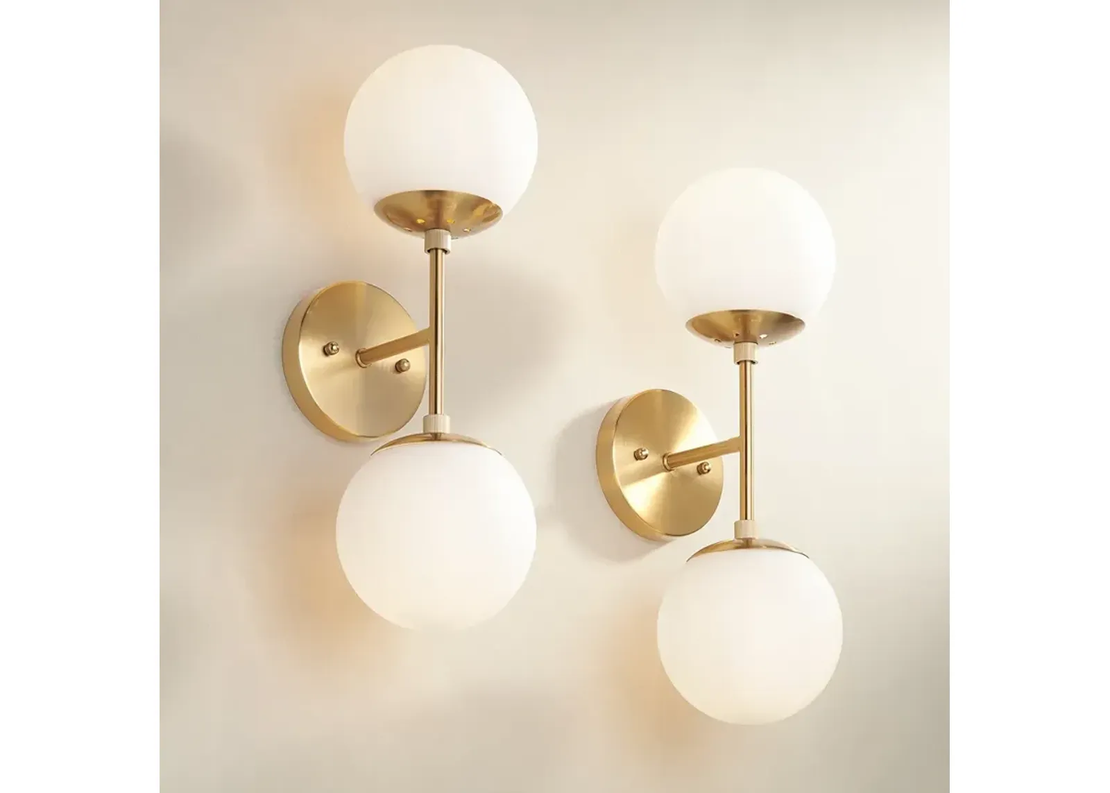 Possini Euro Oso 18" High Gold Opal Glass 2-Light Wall Sconce Set of 2