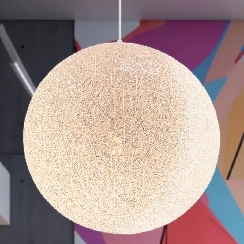 George Kovacs Entwined 1-Light White Pendant with White Rattan Shade