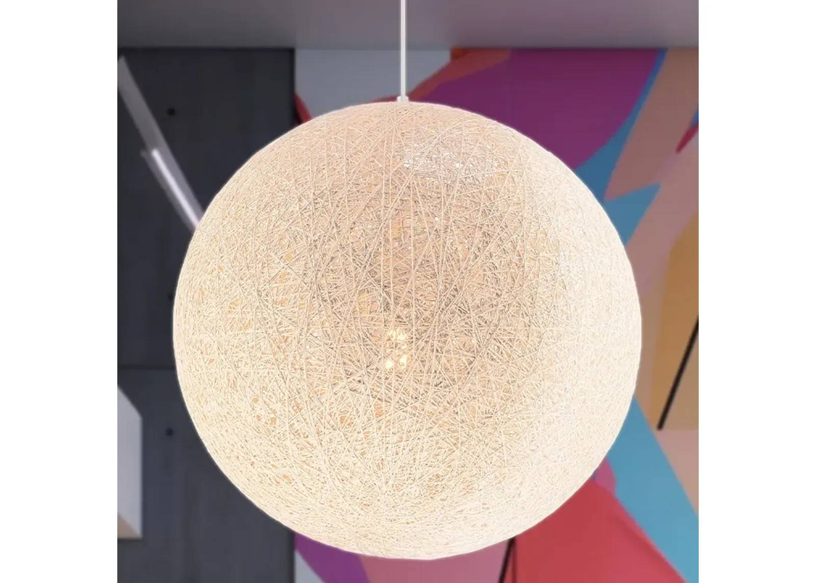 George Kovacs Entwined 1-Light White Pendant with White Rattan Shade