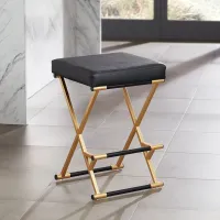 Carter 25" High Black Faux Leather and Gold Counter Stool