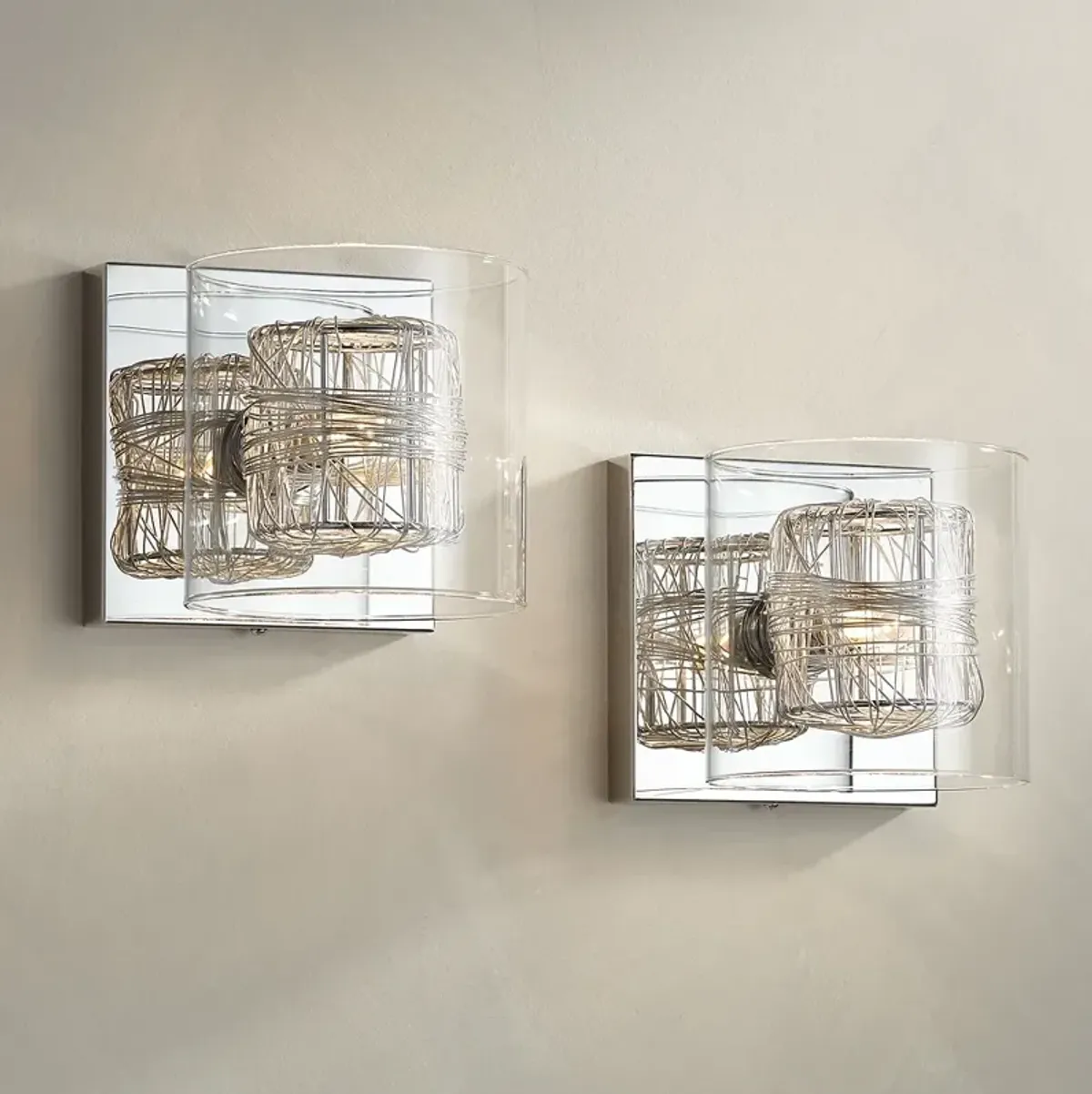 Possini Euro Wrapped Wire 5" High Chrome Wall Sconce Set of 2