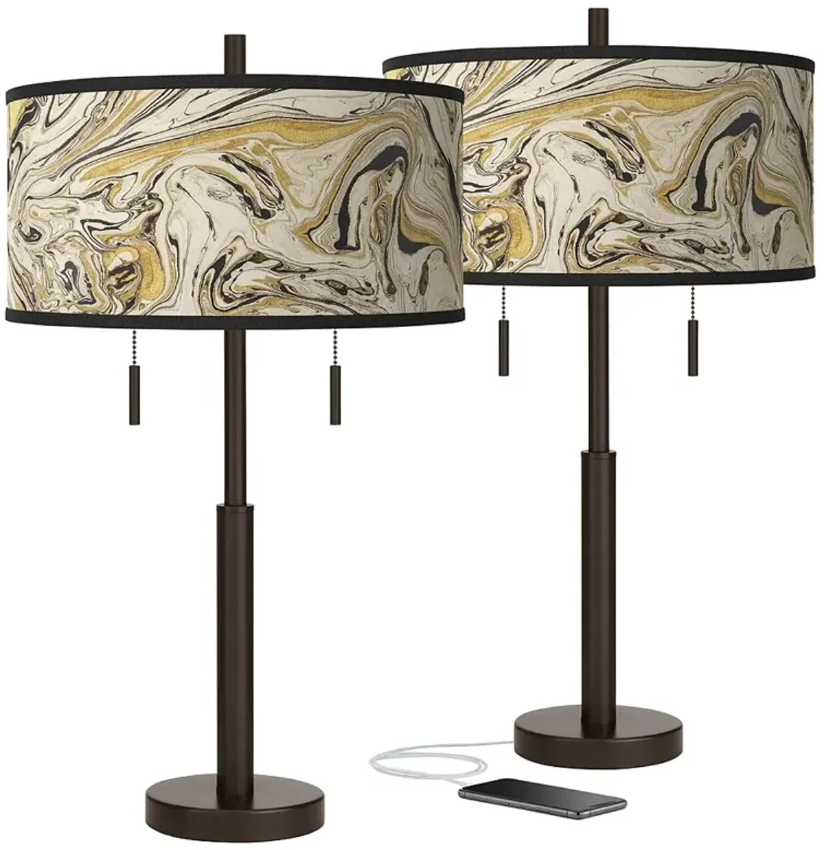 Giclee Glow Robbie 25 1/2" Venetian Shade Bronze USB Lamps Set of 2