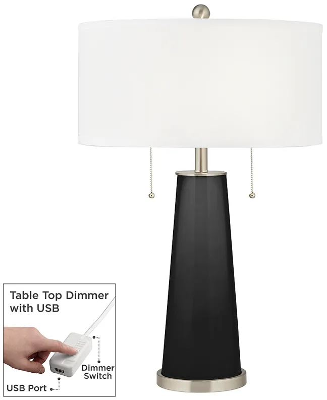 Tricorn Black Peggy Glass Table Lamp With Dimmer