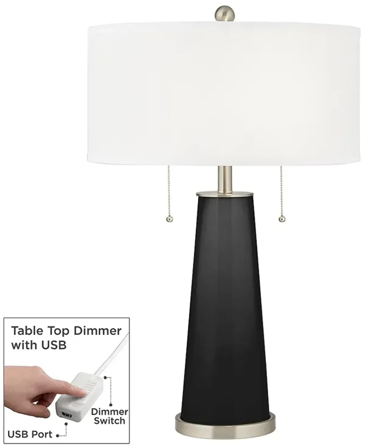 Color Plus Peggy 29 3/4" Tricorn Black Table Lamp with USB Dimmer