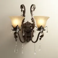 Regency Hill Iron Leaf 17" Wide Bronze and Crystal Wall Sconce
