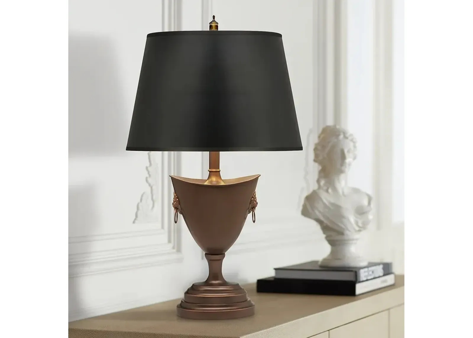 Stiffel 24" Classic Black Shade Oxidized Bronze Urn Table Lamp