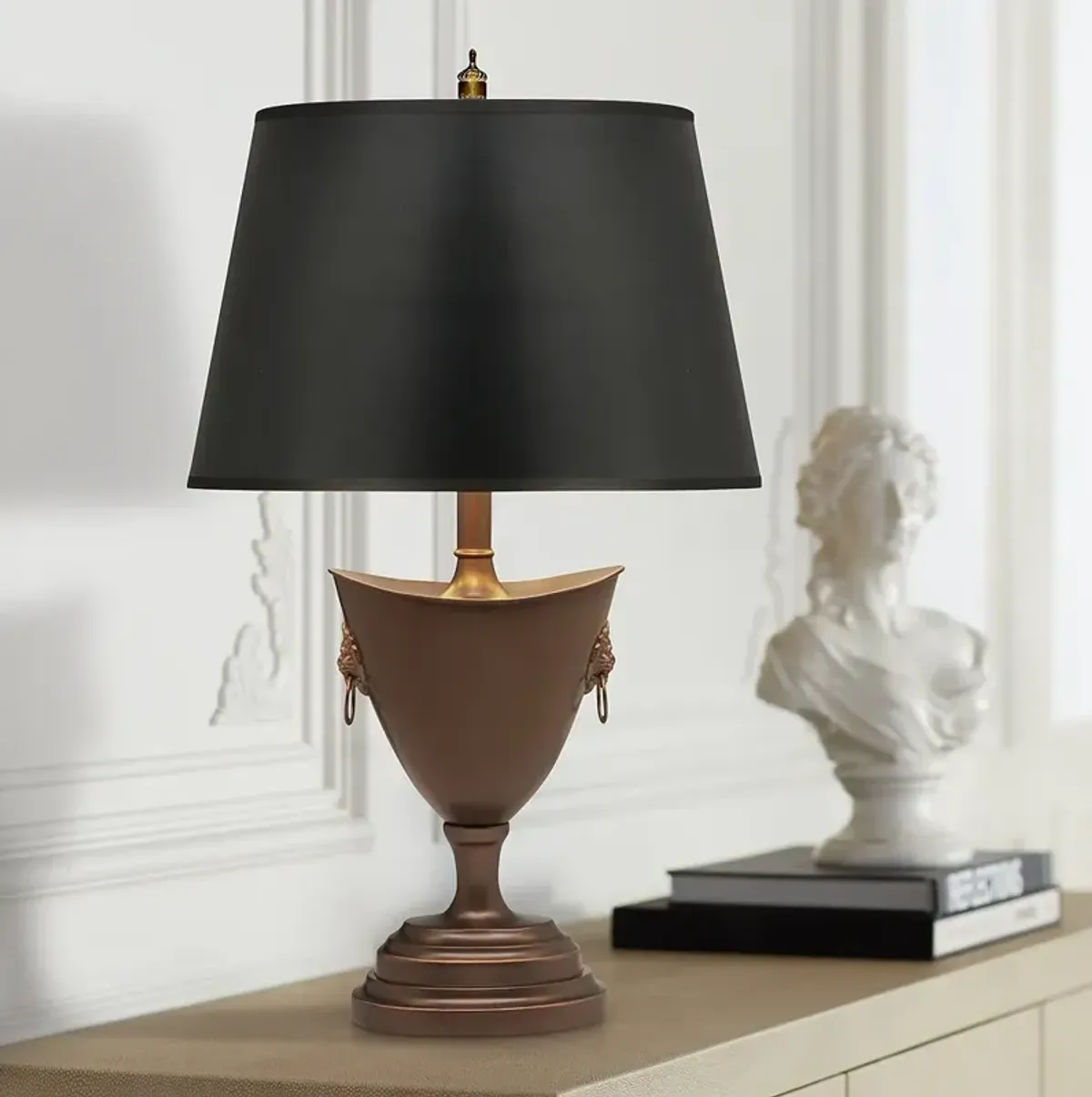 Stiffel 24" Classic Black Shade Oxidized Bronze Urn Table Lamp