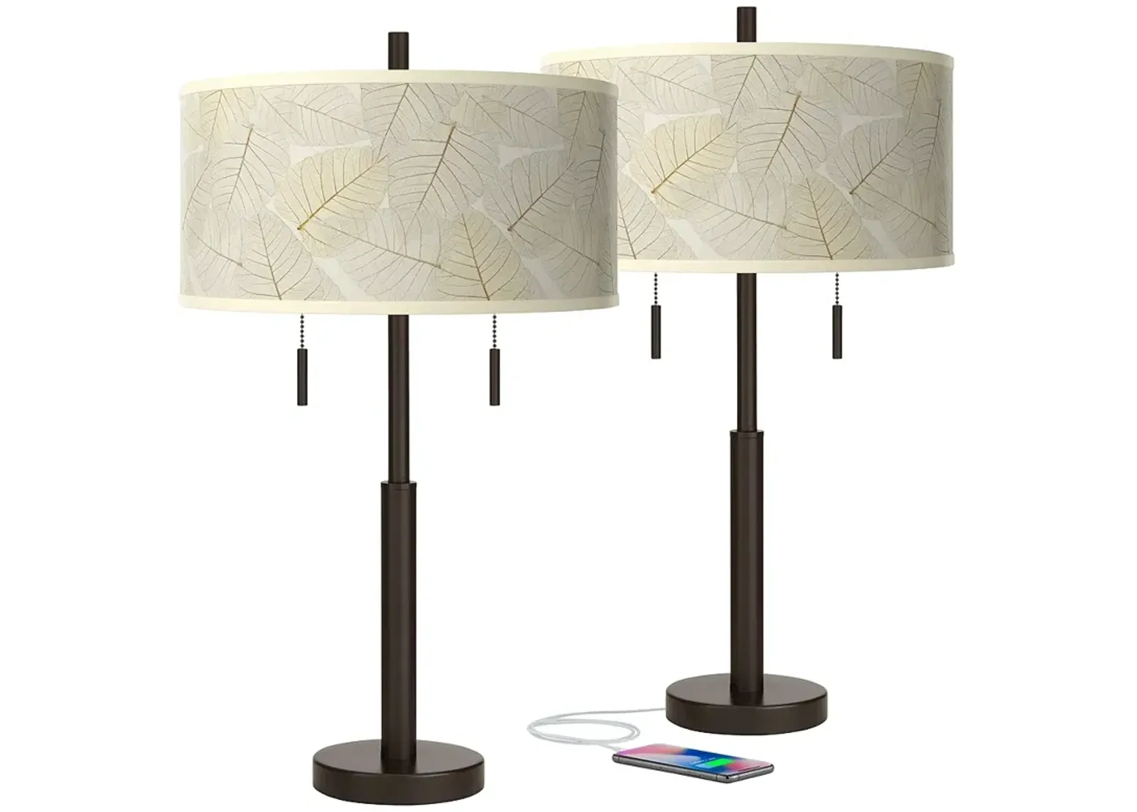 Fall Leaves Robbie Bronze USB Table Lamps Set of 2