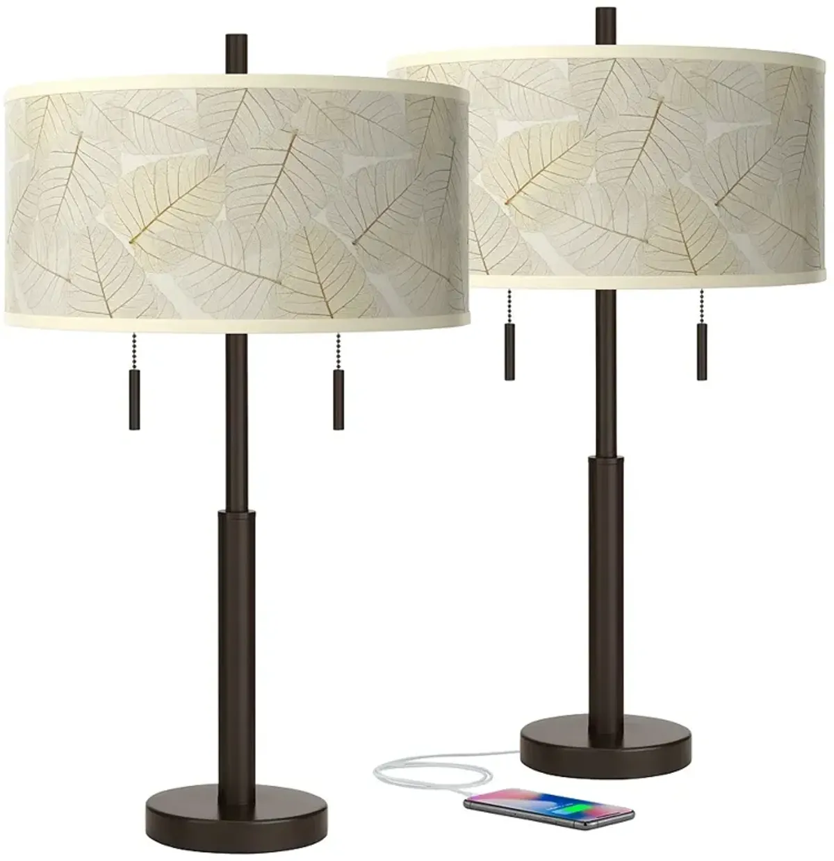 Fall Leaves Robbie Bronze USB Table Lamps Set of 2