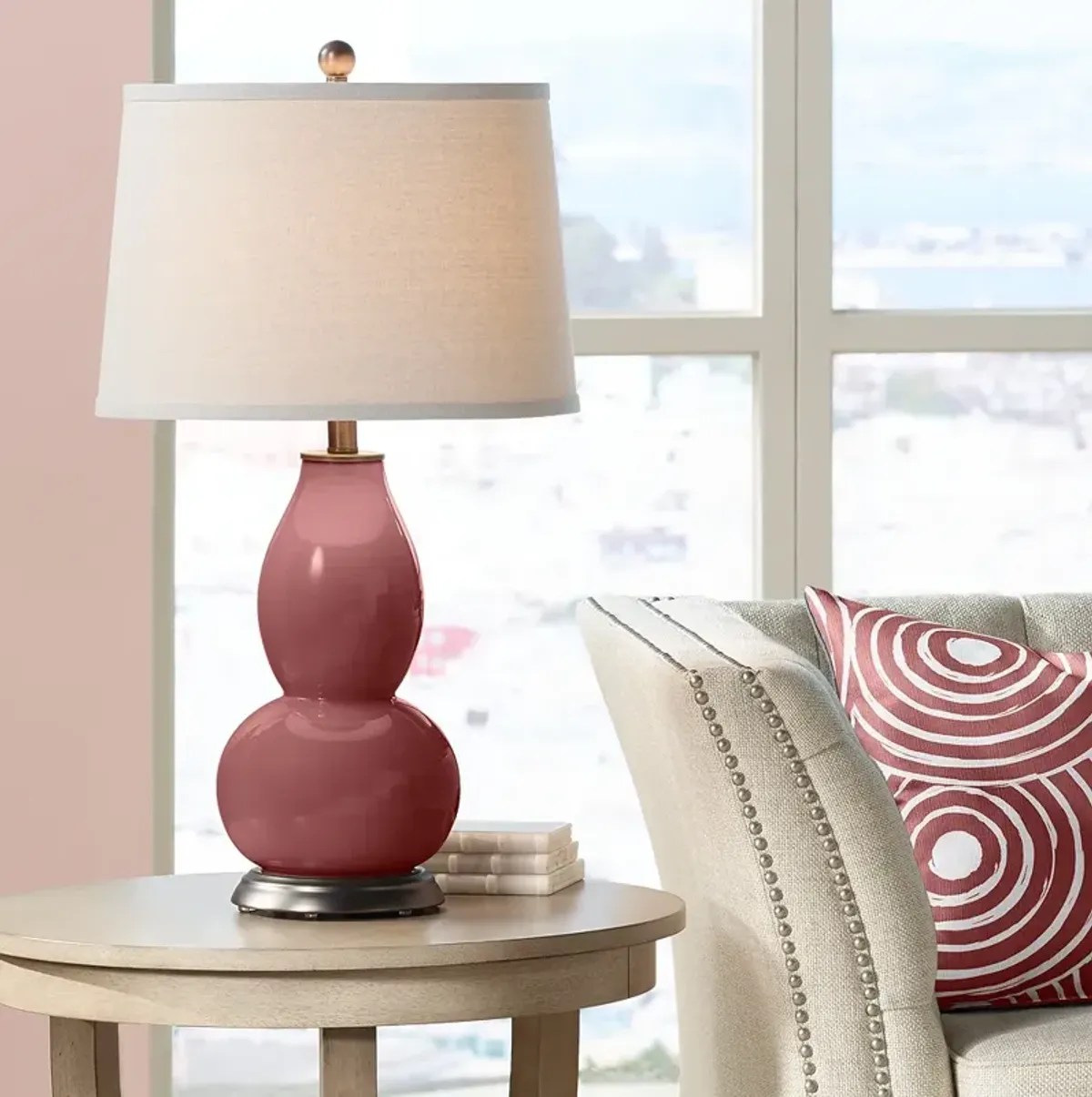 Color Plus Double Gourd 28 3/4" Toile Red Table Lamp