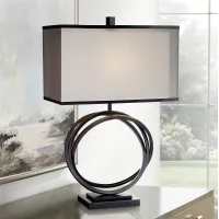 Possini Euro Stellar Black Ring Modern Table Lamp with Double Shade