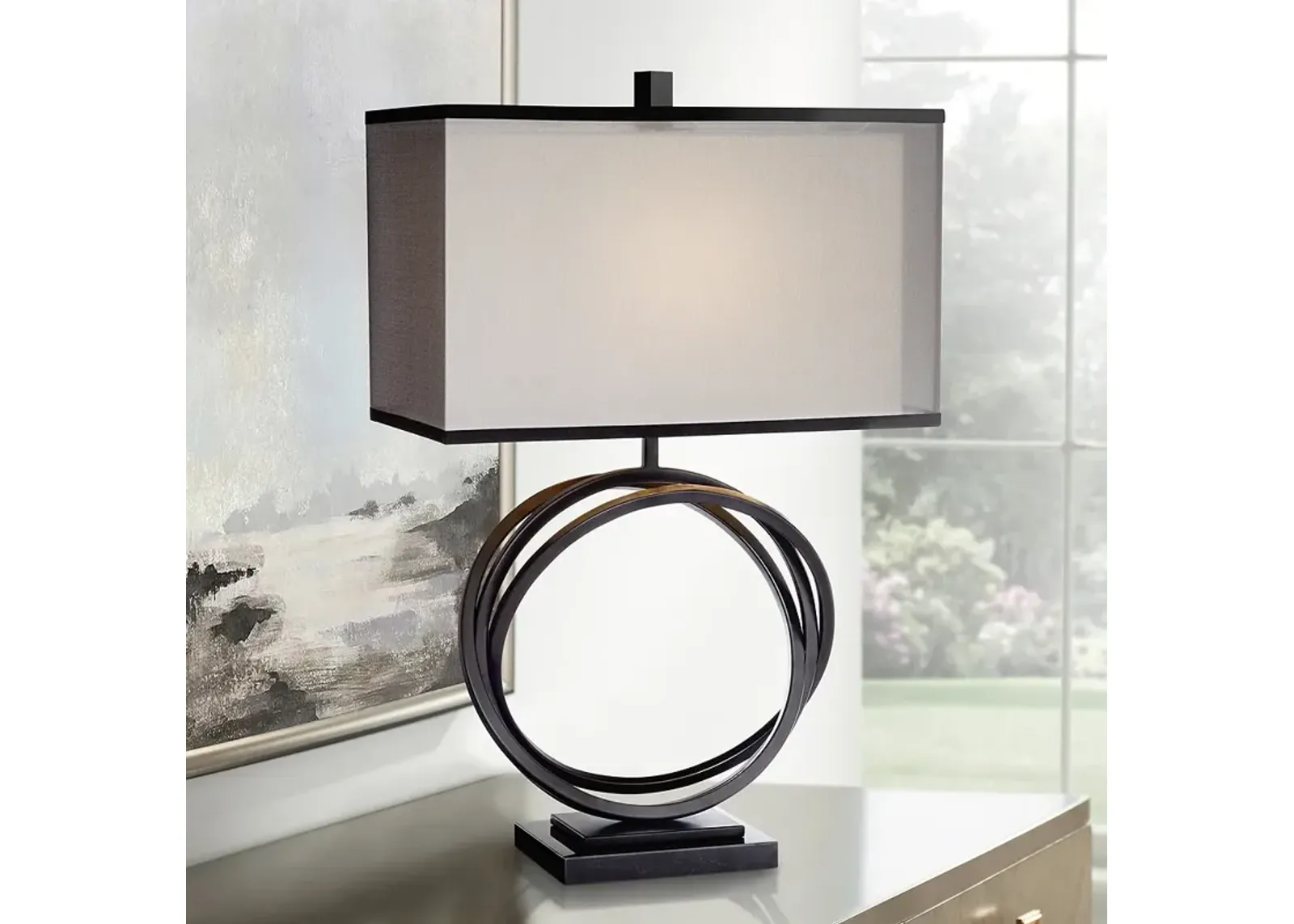 Possini Euro Stellar 28 1/4" Double Shade Black Ring Modern Table Lamp