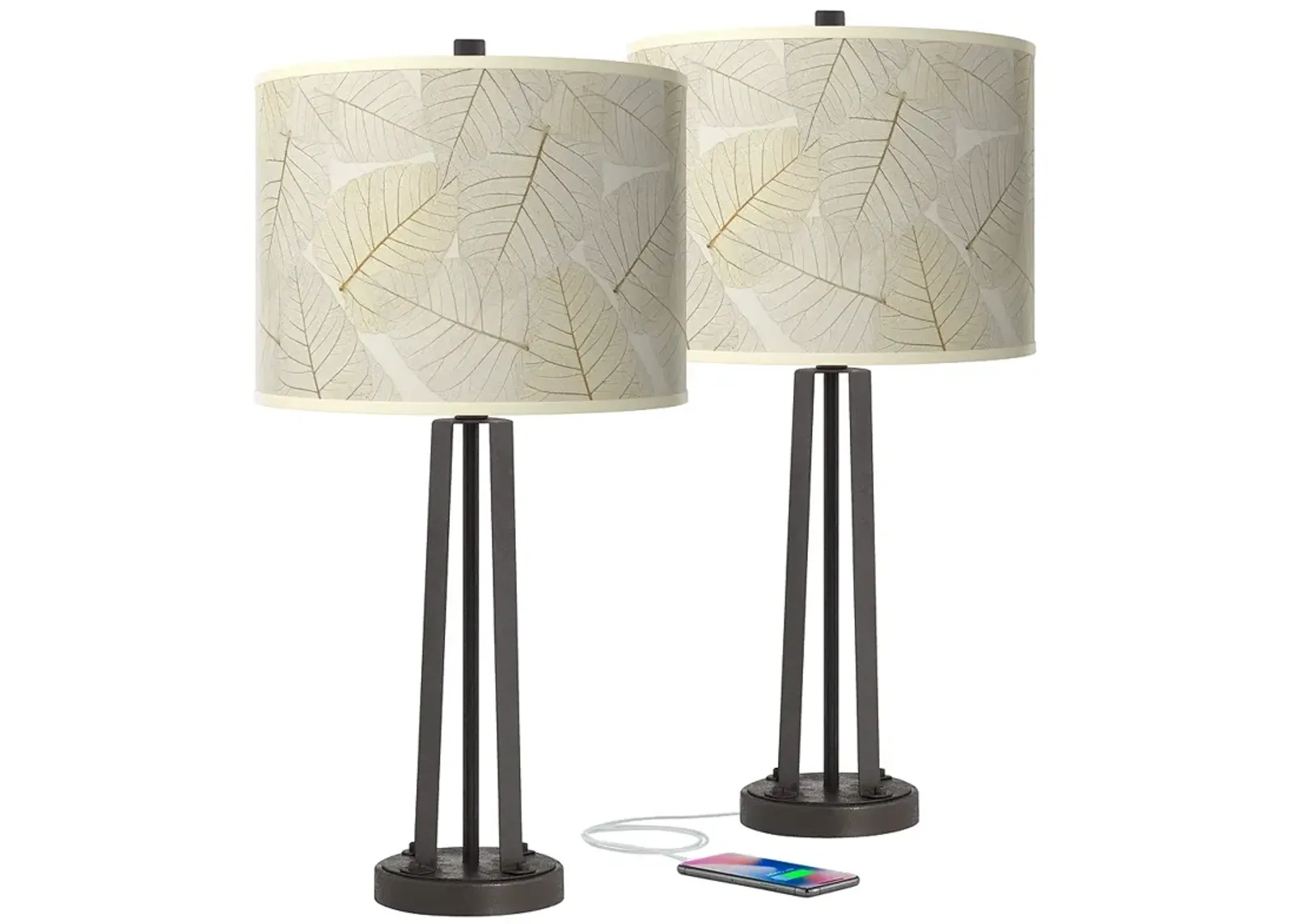 Fall Leaves Susan Dark Bronze USB Table Lamps Set of 2