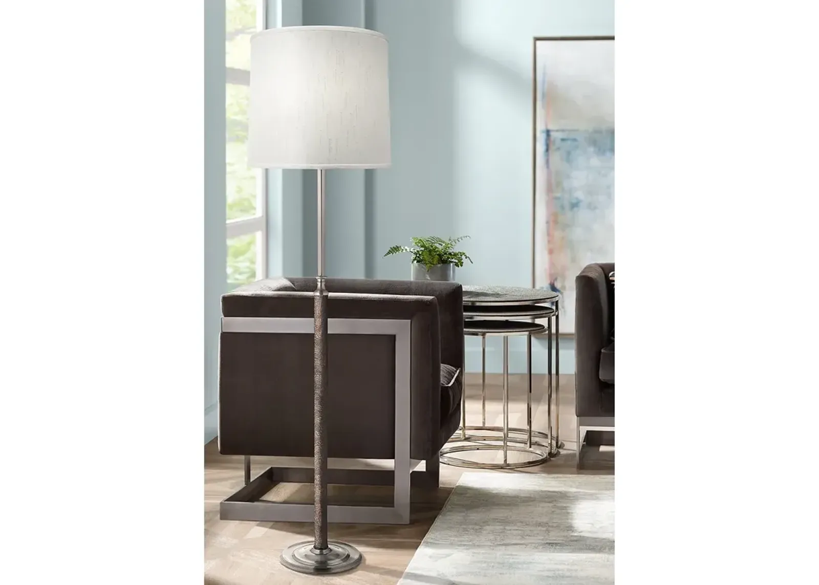 Stiffel 65" Modern Satin Nickel Metal Stem Floor Lamp