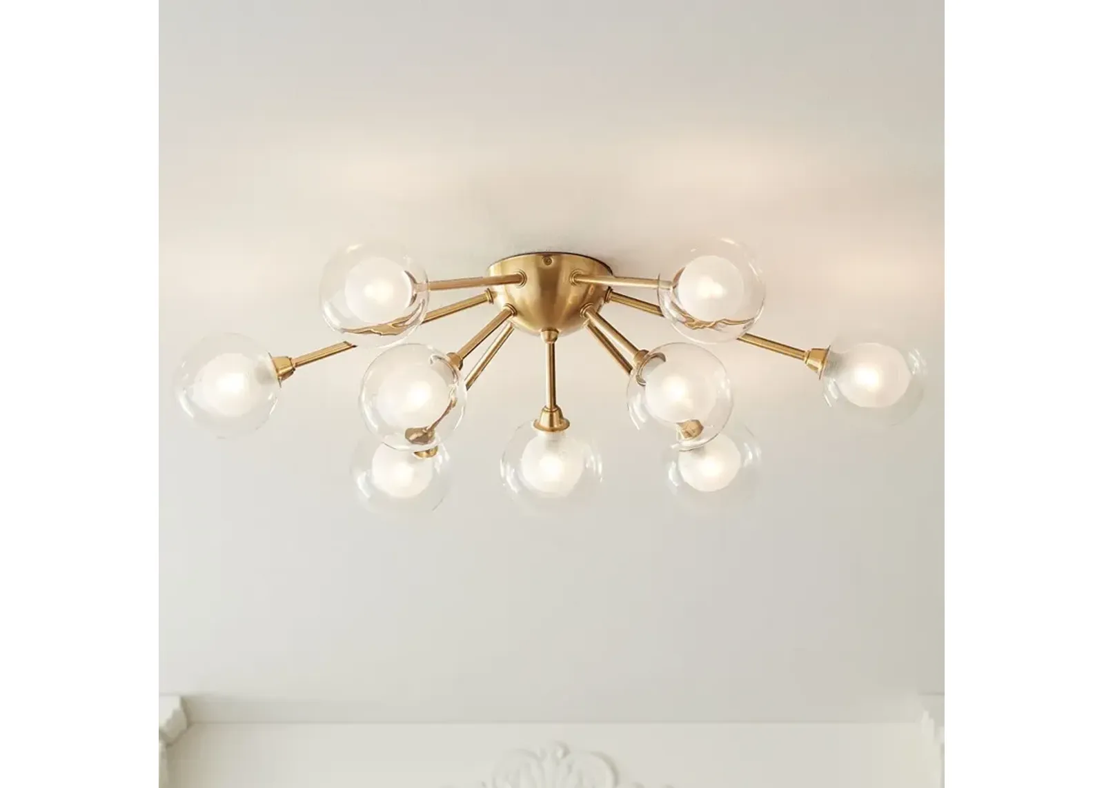 Possini Euro Nimbus 28" Gold Glass 9-Light LED Sputnik Ceiling Light