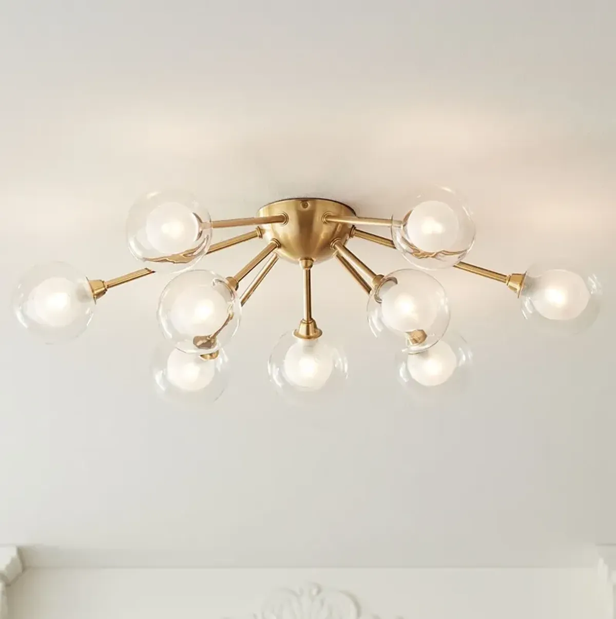 Possini Euro Nimbus 28" Gold Glass 9-Light LED Sputnik Ceiling Light