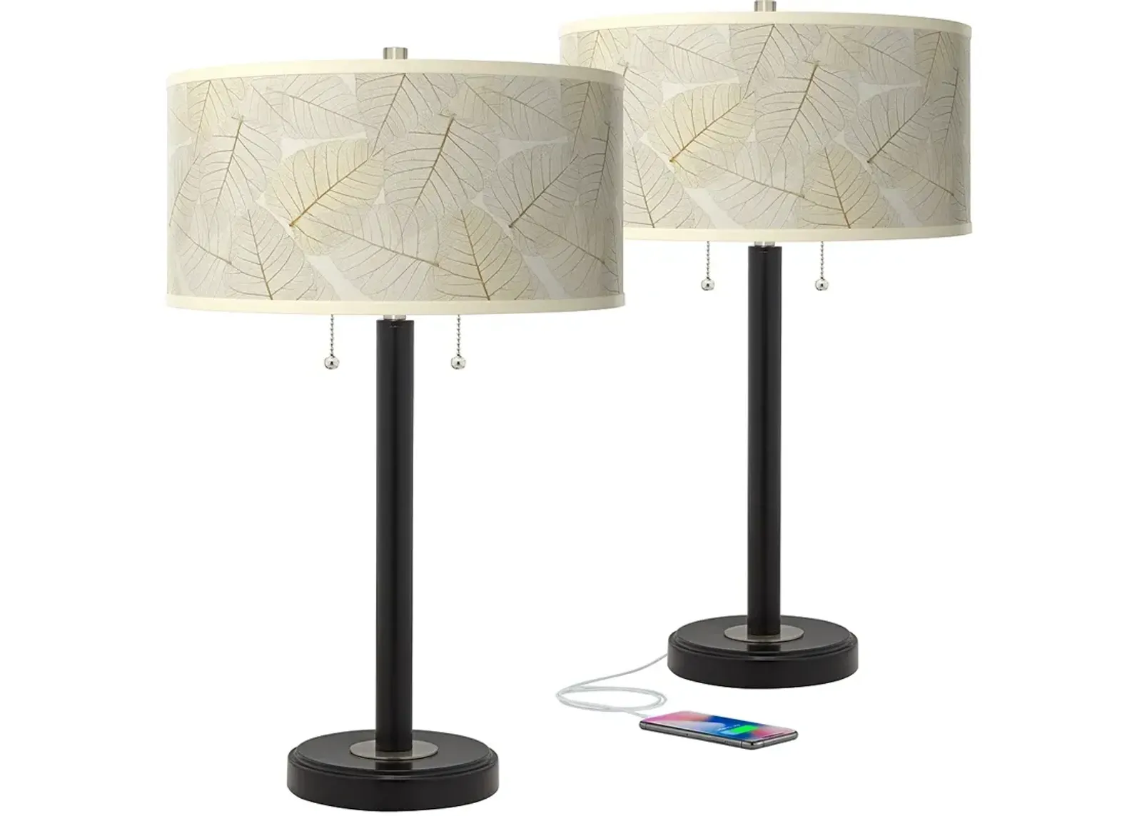 Fall Leaves Arturo Black Bronze USB Table Lamps Set of 2