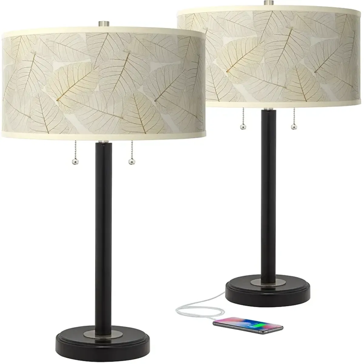 Fall Leaves Arturo Black Bronze USB Table Lamps Set of 2